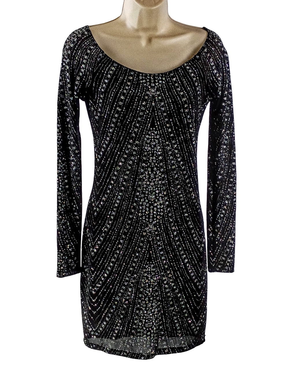 Jump Black Mini Dress with Silver Sparkle Glitter Designs